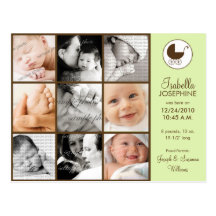 Photo Collage Lime Green Baby Birth Announcement Post Cards