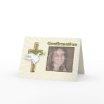 Photo Confirmation invitation with a golden cross Greeting Card