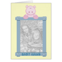 Photo Frame Birth Announcement with Hippo Greeting Card
