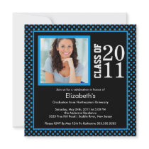 Photo Graduation Invitation Blue Black Polka Dots