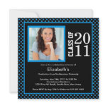 Photo Graduation Invitation Blue Black Polka Dots
