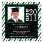 Photo Graduation Invitation Green Black Stripes invitations