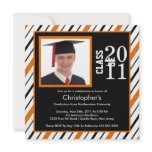 Photo Graduation Invitation Orange Black Stripes