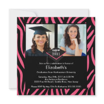 Photo Graduation Invitation Pink Zebra Print