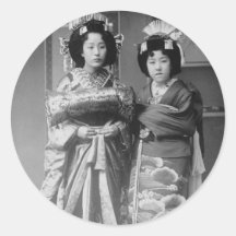 Photo japonaise vintage de 2 filles de geisha autocollants
