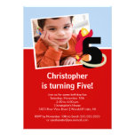 Photo Little Firefighter Boy Fifth Birthday Party Custom Announcement