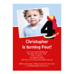 Photo Little Firefighter Boy Fourth Birthday Party Custom Invites