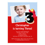 Photo Little Firefighter Boy Third Birthday Party Custom Announcements
