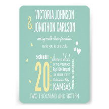 Photo Mint and Yellow Modern Typography Wedding Cards