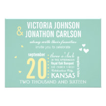 Photo Mint and Yellow Modern Typography Wedding Personalized Invite
