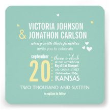 Photo Mint and Yellow Zig Zag Typography Wedding Custom Invitation