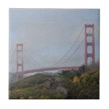 Photo of Golden Gate Bridge on a Sunny Day Ceramic Tiles