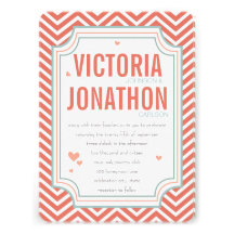Photo Peach and Mint Zig Zag Typography Wedding Custom Invite
