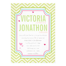 Photo Pink Aqua Lime Zig Zag Typography Wedding Custom Invitations