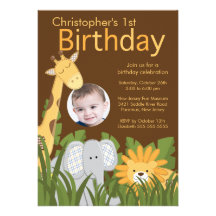 Photo Safari Jungle Animal Kid Birthday Party Custom Announcement