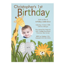 Photo Safari Jungle Animal Kid Birthday Party Custom Announcements