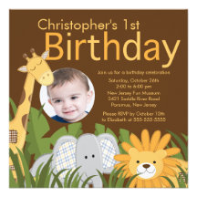 Photo Safari Jungle Animal Kid Birthday Party Announcement