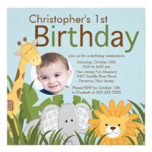 Photo Safari Jungle Animal Kid Birthday Party Custom Invites