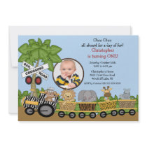 Photo Safari Jungle Train Birthday Invitation