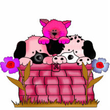 Photo Sculpture Kid's Puppies Cat In Basket Pink