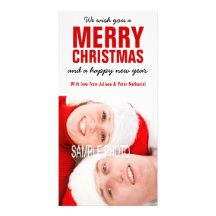 Photo Template Couple Bold Red Merry Christmas Photo Greeting Card