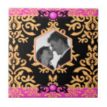 Photo Template Pink and Black Elegant Damask Tile