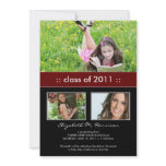 Photo Trio Custom Graduation Announcement (maroon)