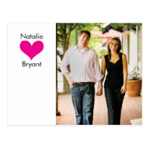 Photo White/Pink Heart Save the Date Postcard 2