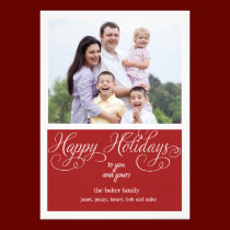Photocard rouge de salutation de vacances de typog invitations