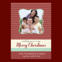 Photocard rouge et bleu de Noël de chevron invitations