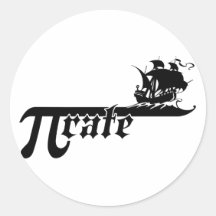 Pi rate ship round stickers