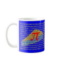 Pi symbol, digits and pie mug