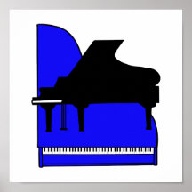 Piano Black Sillouette Blue Top View Posters