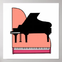 Piano Black Sillouette Pink Top View Poster
