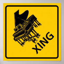 Piano Crossing Highway Sign Poster