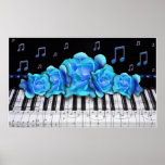 Piano Keyboard Blue Roses Colossal Size Posters
