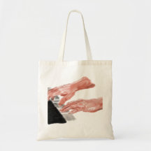 Piano keyboard hands playing keys design canvas bags