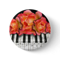 Piano Keyboard Roses and Music Notes Pin