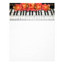 Piano Keyboard Roses and Music Notes Letterhead Design