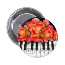Piano Keyboard Roses and Music Notes Pin