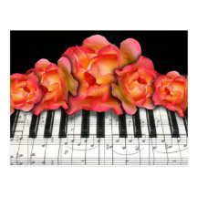 Piano Keyboard Roses and Music Notes Post Card