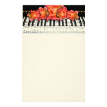 Piano Keyboard Roses and Music Notes Custom Stationery