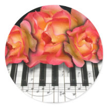 Piano Keyboard Roses and Music Notes Stickers