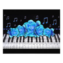 Piano Keyboard Roses Invitation and Music Notes