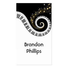 Piano Keys and Gold Music Notes Business Cards