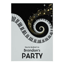 Piano Keys and Gold Music Notes Invitations