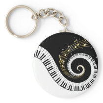 Piano Keys and Gold Music Notes Keychain