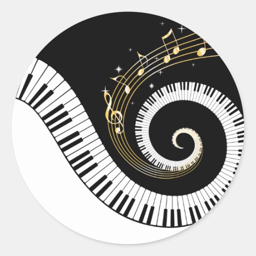 Piano Keys and Gold Music Notes Stickers