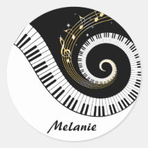 Piano Keys and Gold Music Notes Stickers