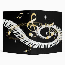 Piano Keys and Golden Music Notes Binders